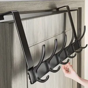 One-piece, 6 - Hook Multi - Use Hanging Rack. It Can Be Placed Over The Door or Mounted on The Wall, Perfect for Hanging Clothes, Hats, and Towels, A Versatile Home Organizer.Auxiliary Hook