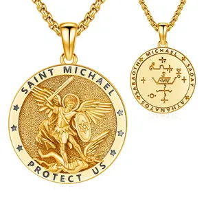 DRINSPER St Michael Necklace 925 Sterling Silver Golden Processed Pendant Necklace with Jewelry Gift Gox