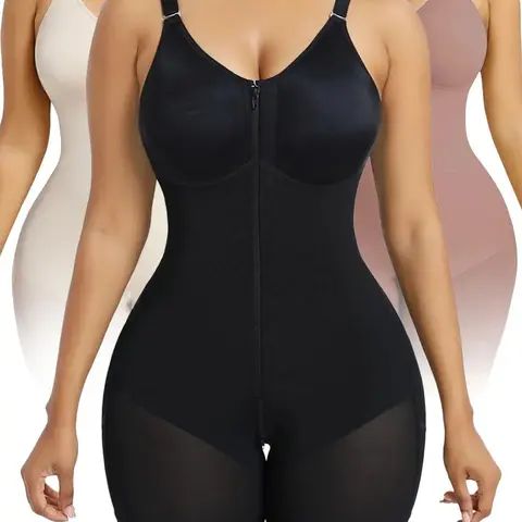 Women’s Cotton Colombian Shaping Style Shapewear Faja Bodysuit - Backless, V-Neck, Built-in Bra, High Waist, Zipper Crotch, Detachable Straps, Body Contouring - Wedding, Birthday Essential