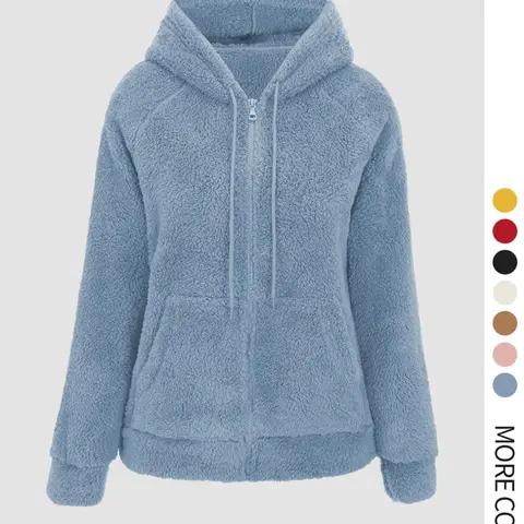 【Black Friday】Women's Soft Plush Long Sleeve Drawstring Hooded Jacket, Solid Color Zipper Outerwear with Pockets, Casual Minimalist Jacket for Daily Wear, Autumn and Winter Clothes