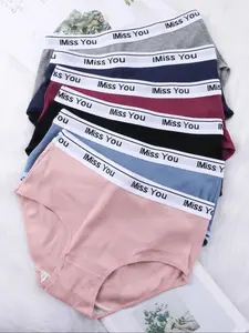 Women's Letter Tape Ribbed Seamless Knicker, Korean Wear, Casual Style Pastel Comfy Fit Mid Rise Elastic Waist Summer Brief, Women's Underwear, Back-to-school Clothing, Basic Breathable Panties for Women, Womenswear, Fall Wear, Fallfreshness, Lady