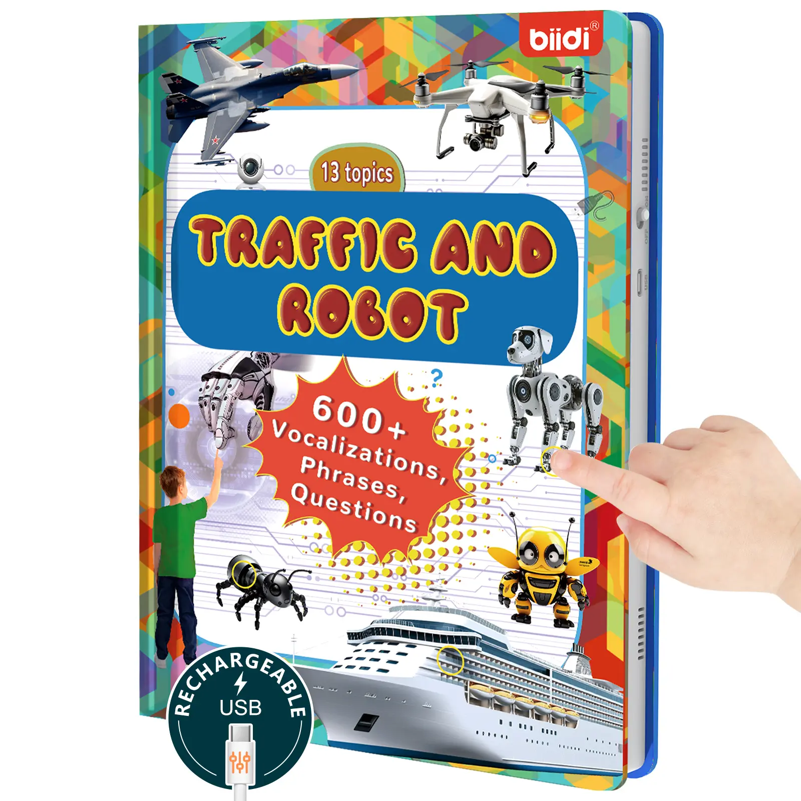 English Interactive Talking Book for Kids,Learning montessori toy for Over 2 Year Old Boys Girls ,with 600+ Sounds,13 Topics Traffic and Robot, preschool educational montessori preschool board  books words books for toddlers body safety Halloween Activity