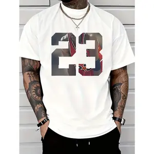 Men's size 23 patterned printed T-shirt, casual short-sleeve round-neck T-shirt, pure cotton, round-neck design, casual and stylish, trendy and versatile, comfortable and breathable, machine washable, suitable for all seasons. Personalized text T-shirt