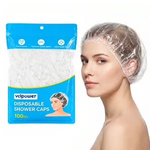 Vclpower 100 Pcs Disposable Shower Caps - Thickened Waterproof Plastic Hair Caps, Elastic Comfortable Fit for Short Hair & Children, Hair Treatment, Dyeing, Deep Conditioning, Spa, Hotel, Travel