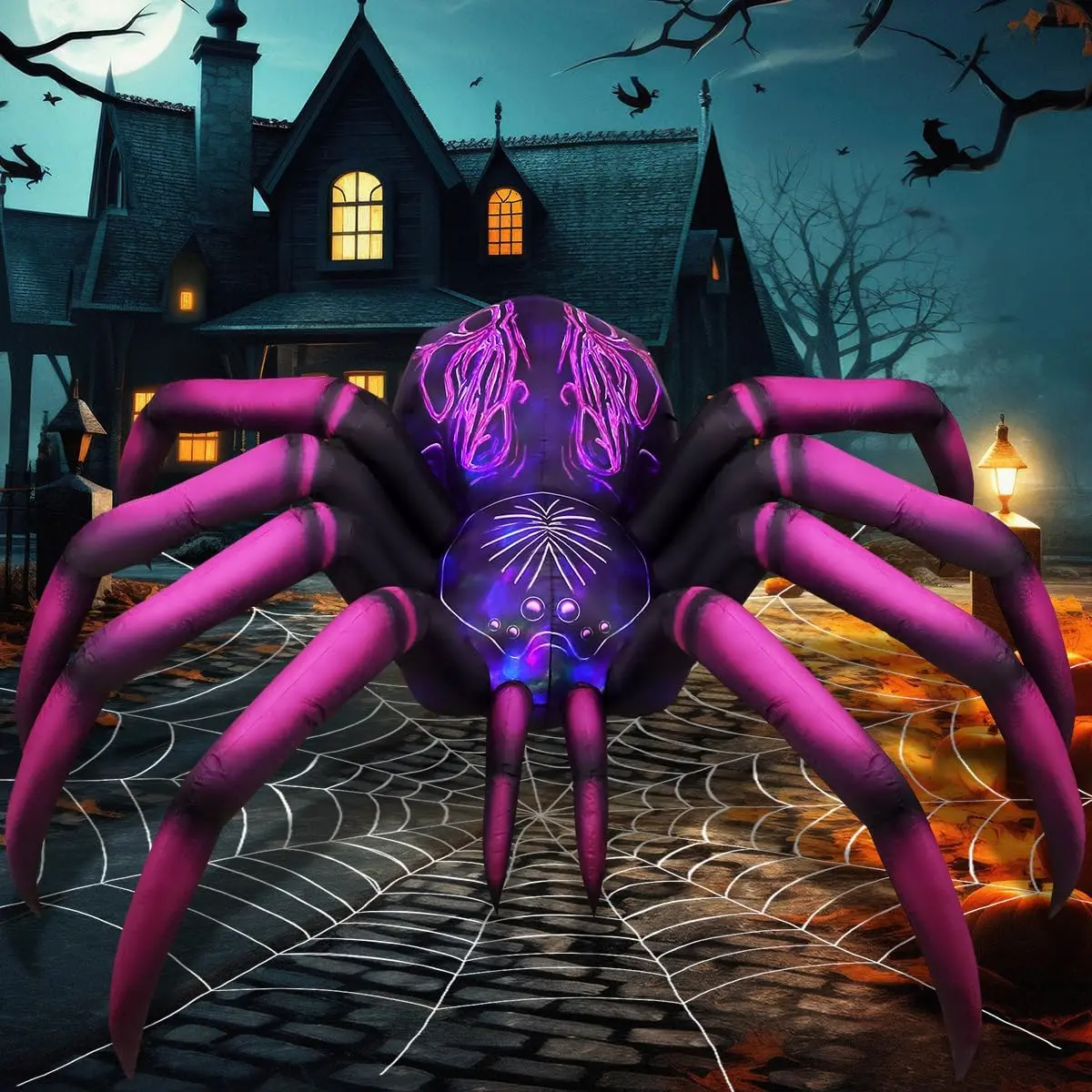 9ft Halloween Inflatable Purple Gradient Spider with Built-in LEDs - Spooky Blow Up Decor, Home Decor Ornament for Porch, Lawn