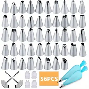 56pcs Piping Bags And Tips Set, Cake Decorating Supplies Kits For Baking With 48 Frosting Icing Tips, 2 Reusable Pastry Bags, Easy Carry Stor, Pastry Decorating Tools, Nozzles Tips