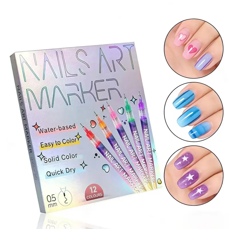12-Color Nail Art Marker Set – Quick-Drying Acrylic Pens for DIY Manicures & Easy 3D Designs, Ideal for Beginners