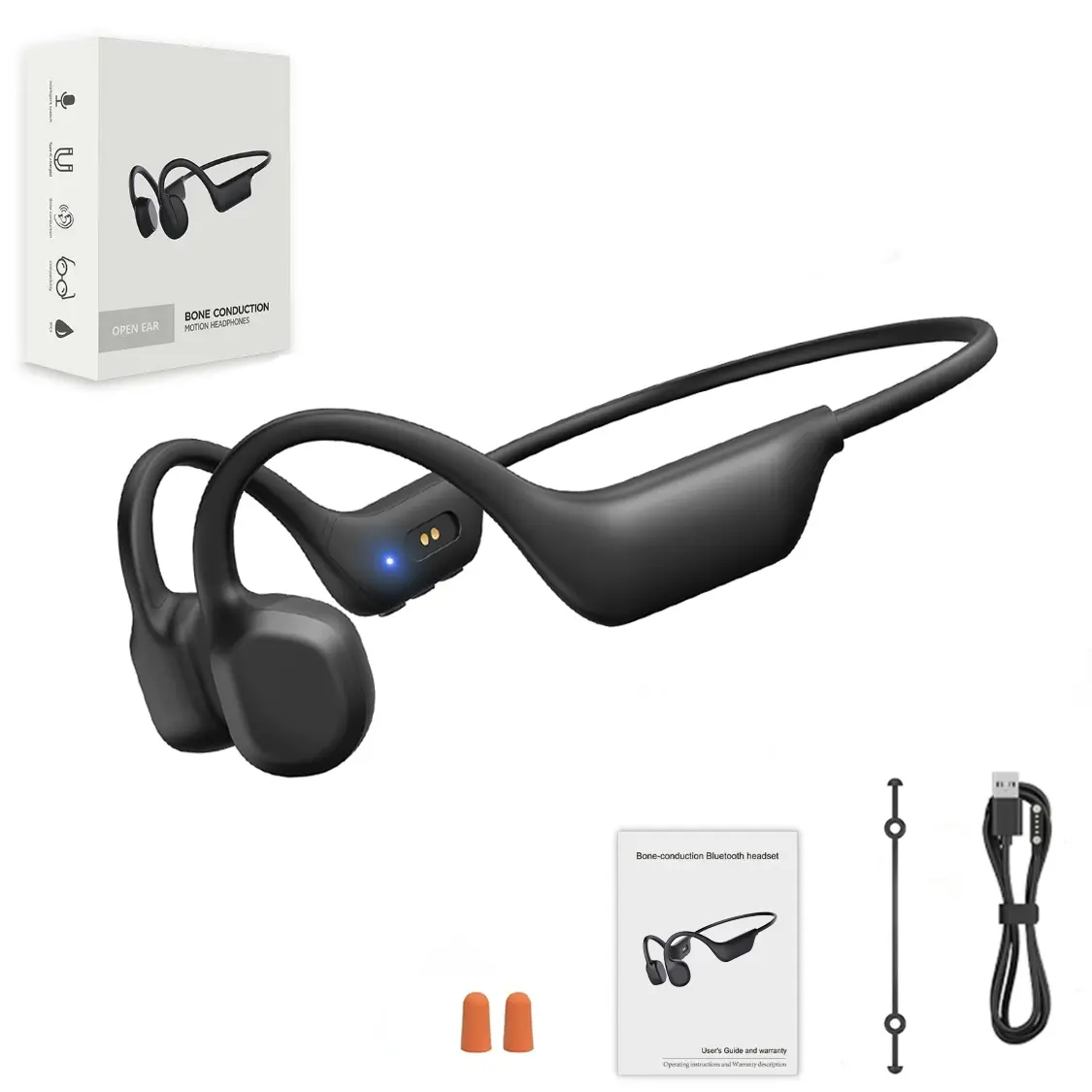X13 True Bone Conduction Headphones With Mic Neckband Wireless Earphones Open Ear Audio Bluetooth 5.3 Open-Ear IPX5 Waterproof 9H Long Battery LED Display Black & Blue Colors Headphone For Sports Outdoor Sports Headset