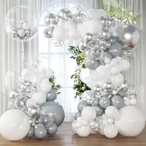 White Silver Balloon Arch Kit,145Pcs Silver White Grey Balloons For Engagement Wedding Birthday Back To School 25Th Anniversary Baby Shower Pool Party Decorations