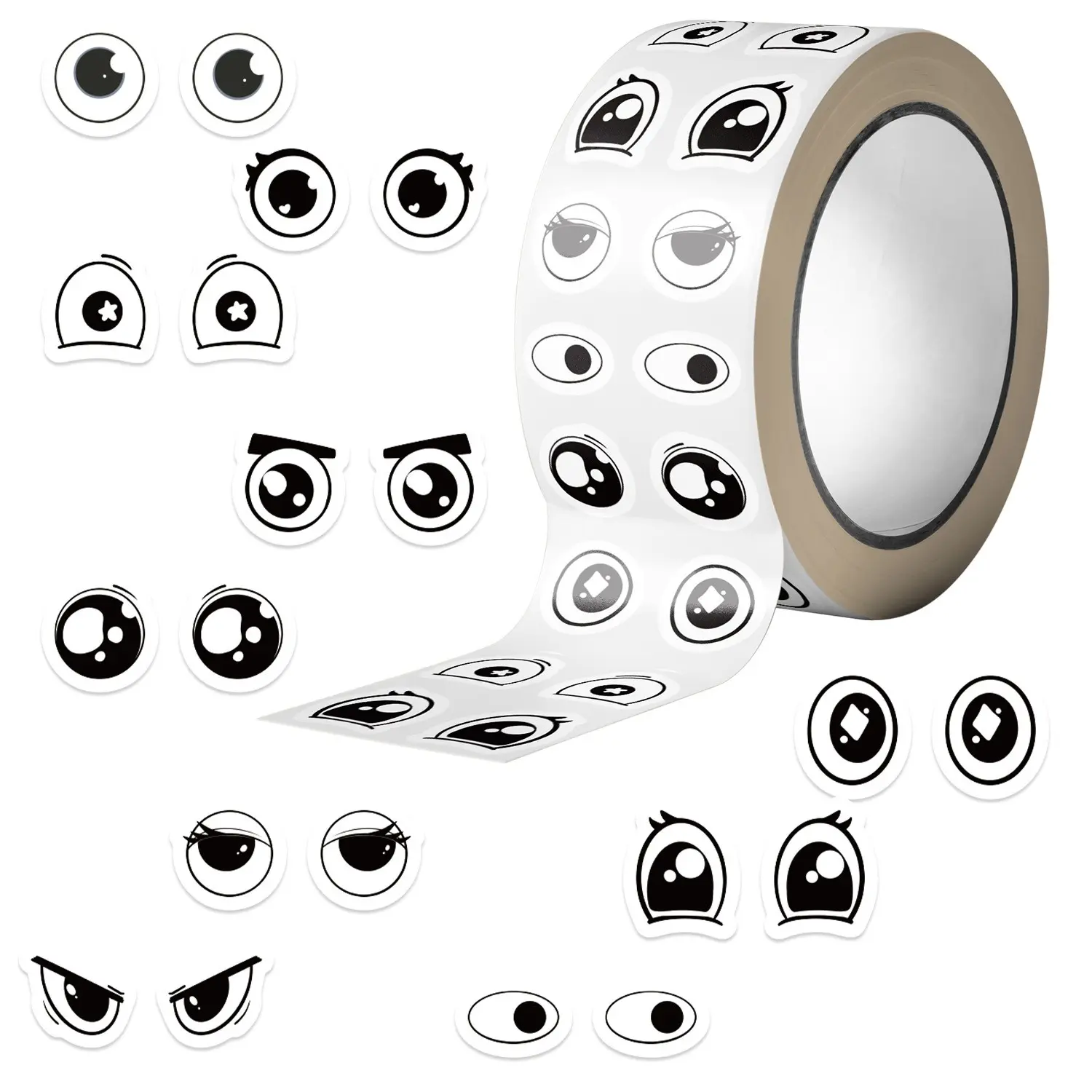 500pcs Roll Googly Wiggly Eye Labels, Cute Cartoon Stickers, Decal Sticker, Self-Adhesive Vinyl Waterproof, PVC Waterproof Stickers, DIY Crafts, Diy Decorative Stickers, Home Decor, Scrapbook Favors, Funny Stickers