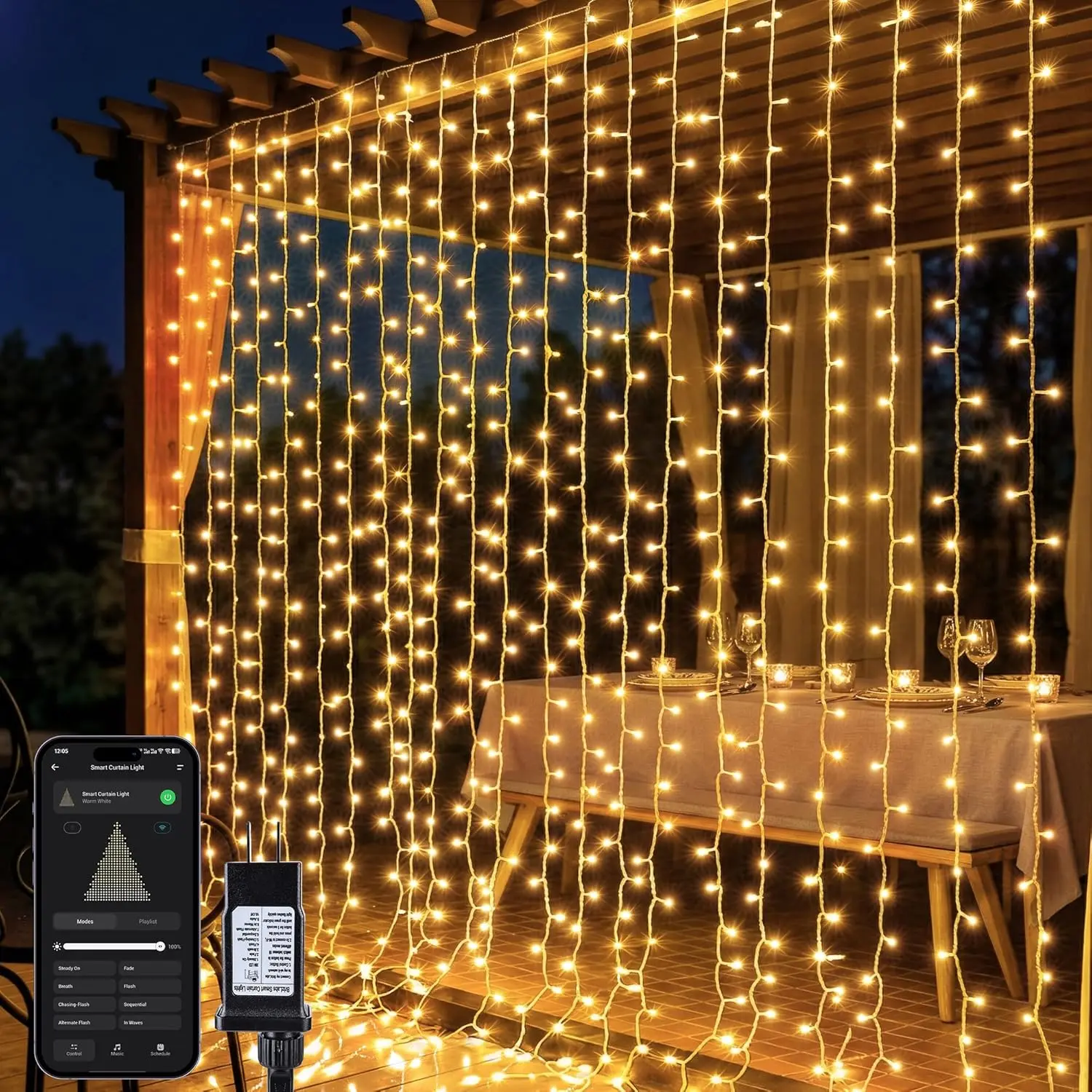 BrizLabs Smart Curtain Lights, 390 LED 9.8x6.3Ft Curtain Lights Outdoor, App & Voice Control Plug in Music Sync Curtain String Lights for Bedroom Wall Wedding Window Party Backdrop Indoor, Warm White