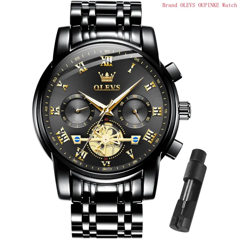 Brand OLEVS Watches for Men with Date Luxury Big Face Waterproof Mens Wristwatch Analog Dress Two Tone Stainless Steel Man Watch Luminous Relojes De Hombre Calendar(Green/Blue/Black Dial