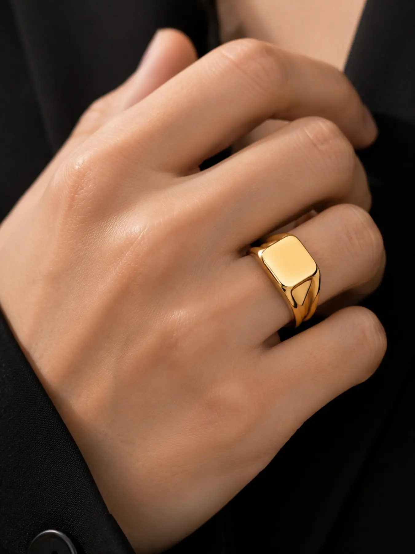 Men's Polished Square Signet Ring, Acquired Style Ring, Thick Solid Plain Band, Minimalist Street Punk Fashion, All Seasons Finger Accessory, Fashion Rings