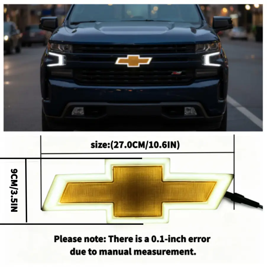 Chevrolet Wired Dynamic Luminous LED Front Grille Emblem - 10.6*3.5 in ABS Decoration, Black Casing White Light/Silver Shell White Light, Car Exterior Accessory for 2014-2019 Silverado Pickup Replacement