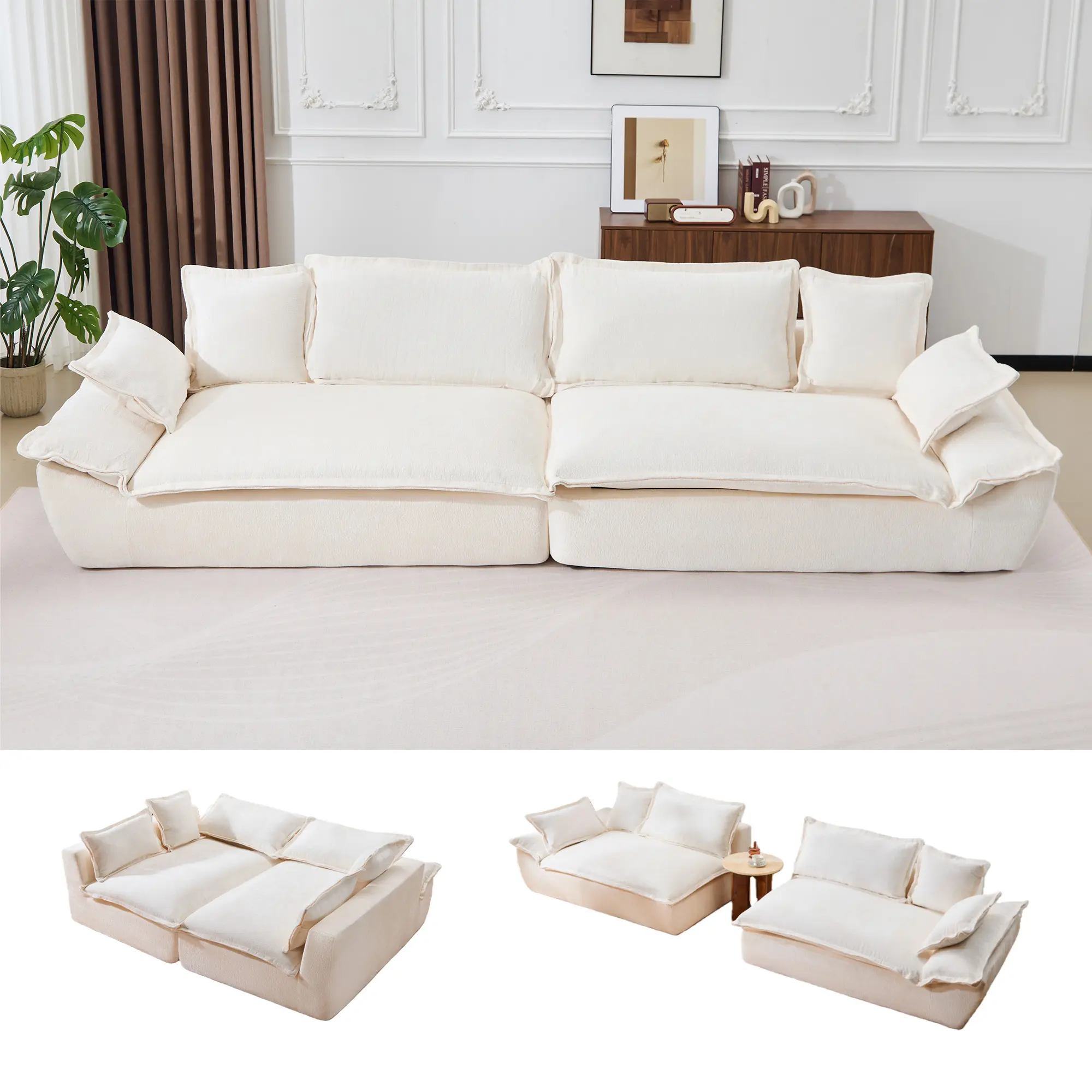 SOUTTEE 138" Oversized Modular Cloud Giant Sofa Sectional Couch with Deep Seats Wide Armrests Multiple Pillows Boneless Couches Sofas Loveseat for Living Room Bedroom Apartment Soft Plush,dorm essentials,home decor