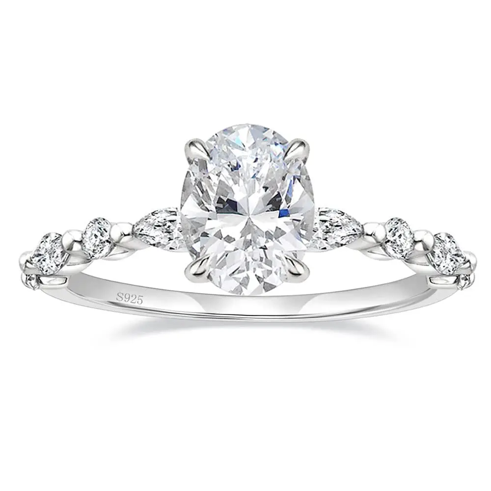 Women's 3 CT 925 Sterling Silver Engagement Ring, Oval Cut Cubic Zirconia Solitaire Halo Promise Ring, Thanksgiving Hostess Gift, Engagement Rings