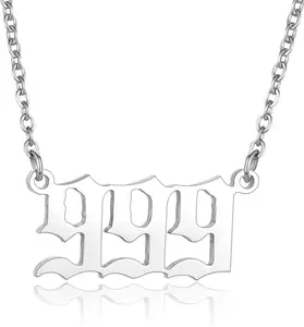 Angel Number Necklace Stainless Steel Old English Numerology Jewelry          Lucky Number Minimalist Pendant for Women