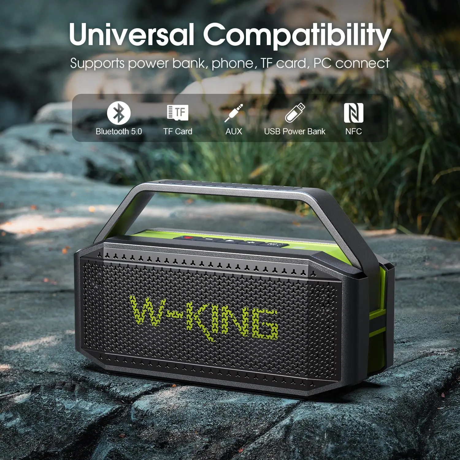 W-KING 80W Peak Bluetooth 5.0 Box Speaker - Bass Speaker with Subwoofer, Waterproof Design, Long Playtime, Wireless Pairing, USB Port, Aux+TF Card Input, Audio Support