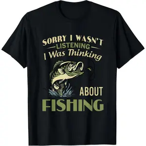 Unisex Funny Fishing Shirt "Sorry I Wasn't Listening" Bass Graphic Tee for Men & Women Vintage Fisherman T-Shirt Sarcastic Outdoor Apparel