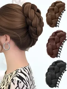 Realistic Twisted Braided Bun Hairpiece Synthetic Claw Clip For Women Updos Hair Holder With Secure Claw Clip For Quick Hairstyle Messy Bun Hair Extension Hair Accessory Hair Decor Hair Bun Accessories