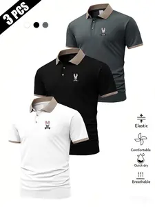 Men's Summer Skull Rabbit Print Short Sleeve Polo Shirt, Breathable Comfortable Business Casual Golf Wear, Multi-Color Sportswear