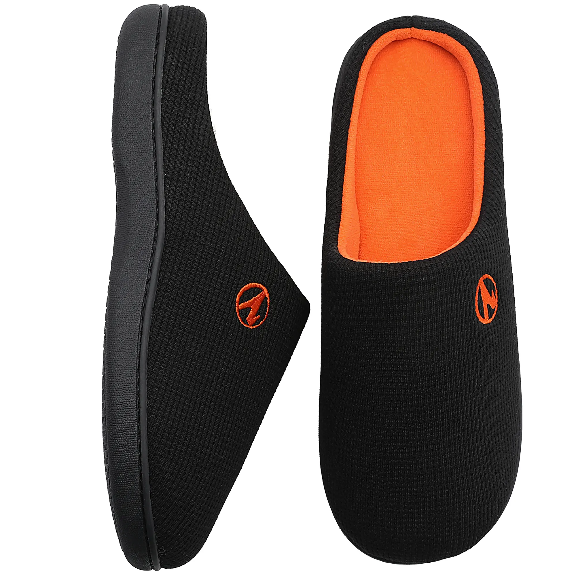 Men's & Women's Shoes - Shoeslocker Memory Foam Slippers, Waffle Knit Upper, Heel Collar, Non-Marking Noiseless Rubber Sole, Arch Support, Wide Slip-On Loafers, Fuzzy Flip Flops, Black Pointed Toe Knit, Indoor-Outdoor Comfort