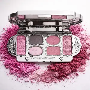 6 Color Magic Ballet Eyeshadow Shimmer Sparkle Palette, Highly Pigmented Palette, Silver Carved Shell, Matte & Shimmer Finish, Princess Gothic Style, Daily/finishing Makeup