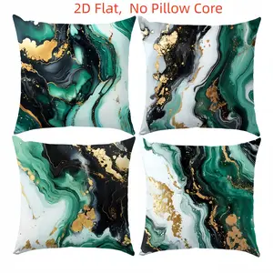 4pcs, Abstract Themed Throw Pillow Covers, Featuring a Golden and Dark Green Marble Pattern Design, Home Summer Décor Products, Suitable for Home Decor in Living Rooms And Bedrooms, 2D Flat, Single Sided Printing, No Pillow Core