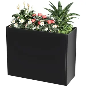 Tall Metal Cube Planter for Outdoor Plants 36" L x 12" W x 26" H, Heavy Duty Steel Large Planter Box with Removable Insert Shelf, Modern Décor for Tall Plants, Trees, Flowers