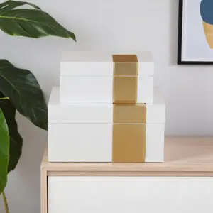 360 stand White & Gold Wood Hinged Jewelry Organiser Set - 2 Pieces, Decorative Modern Home Storage Box, Ideal for Gifting