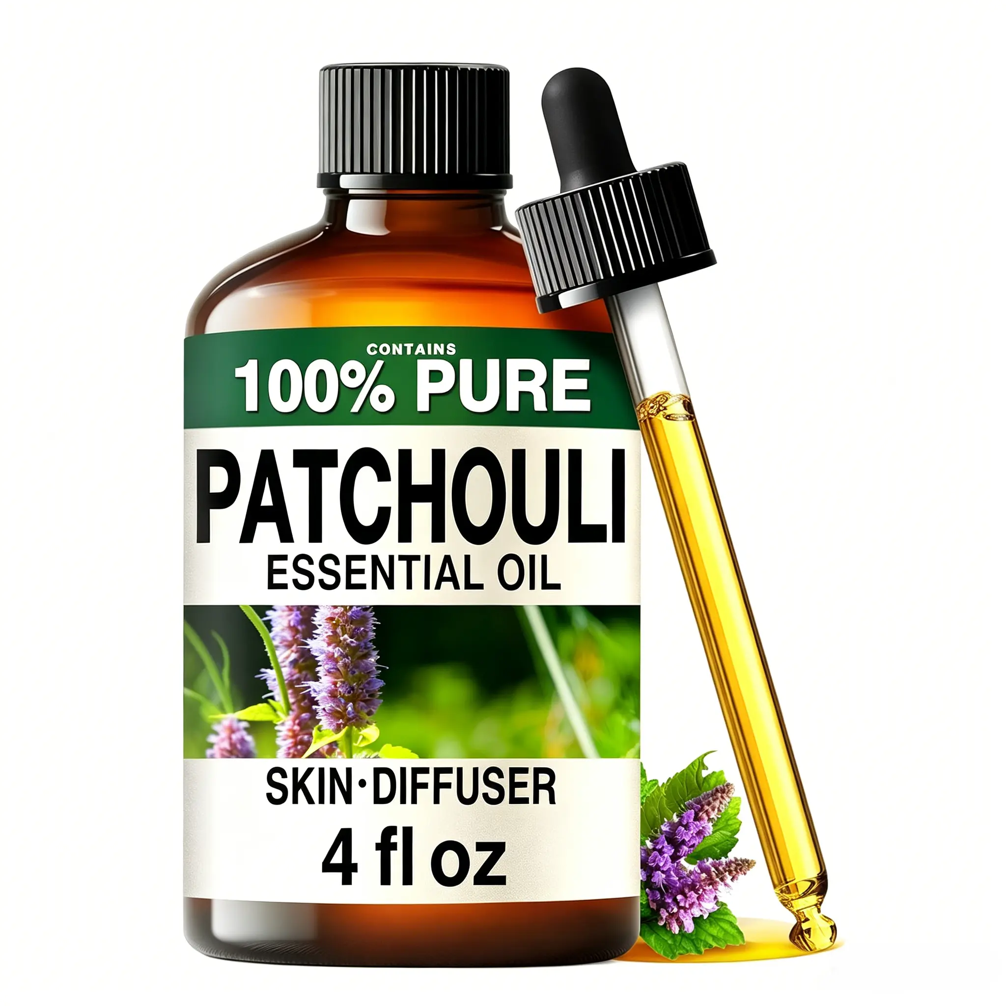 KUKKA Patchouli Oil Perfume- 4 Fl Oz Patchouli Essential Oil for Hair, Skin, Diffuser, Aromatherapy & DIY Soap Making Scent