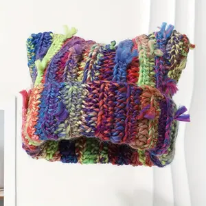 Chic Tie-Dye Crochet Beanie - Breathable, Stretchy Polyester Knit Hat for Women | Hand Wash/Dry Clean