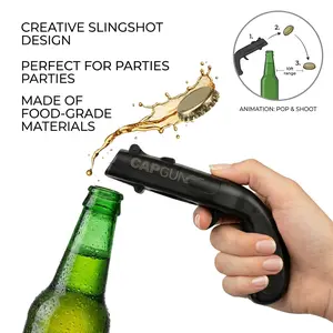 Creative Bottle Opener, Black Cap Launcher Shooter | Fun Beer Tool for Party Games & Bar Events, Cool Gift for Men & Drinking Buddies, Durable Pocket Size for BBQ & Camping.