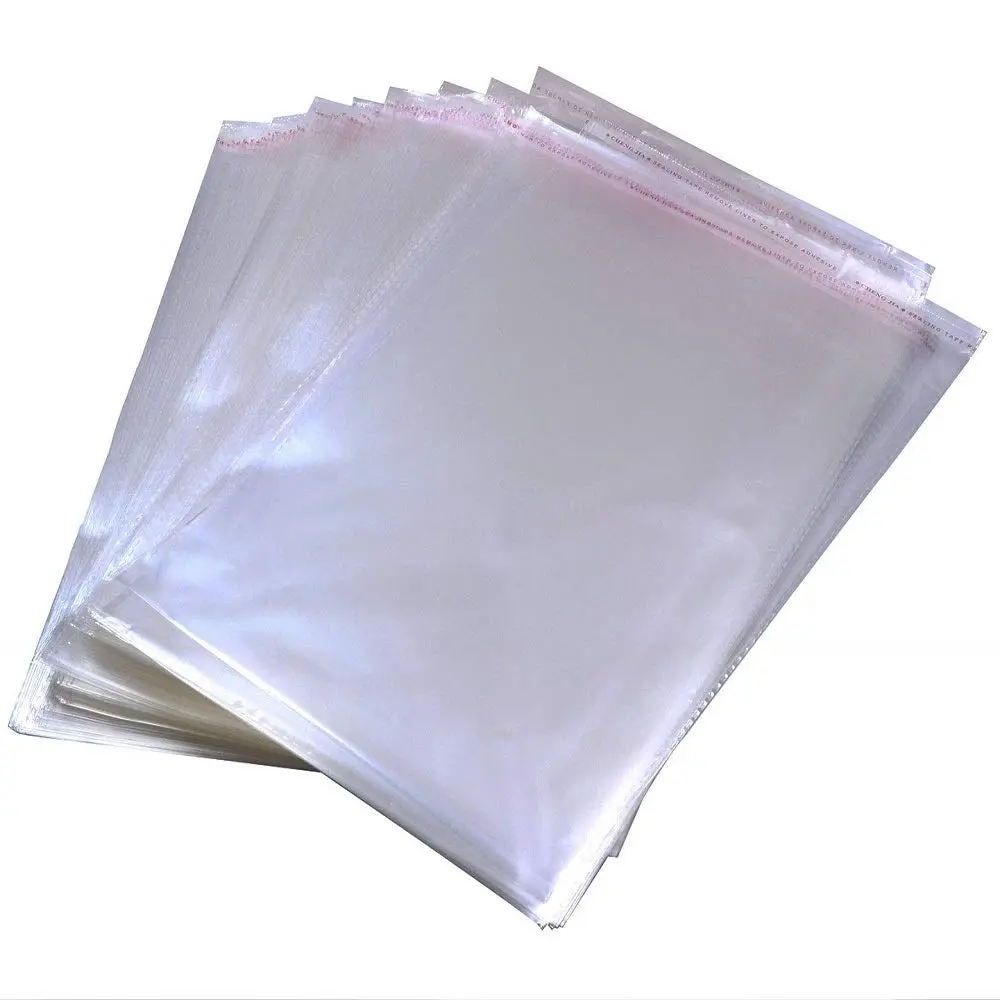 100 count 12"x16" Clear Cellophane Bags Resealable Self Adhesive Sealing Plastic Apparel Bags for Packaging Clothing, T-Shirt, Brochure, Prints, Handicraft Scrapbook Papers Gifts