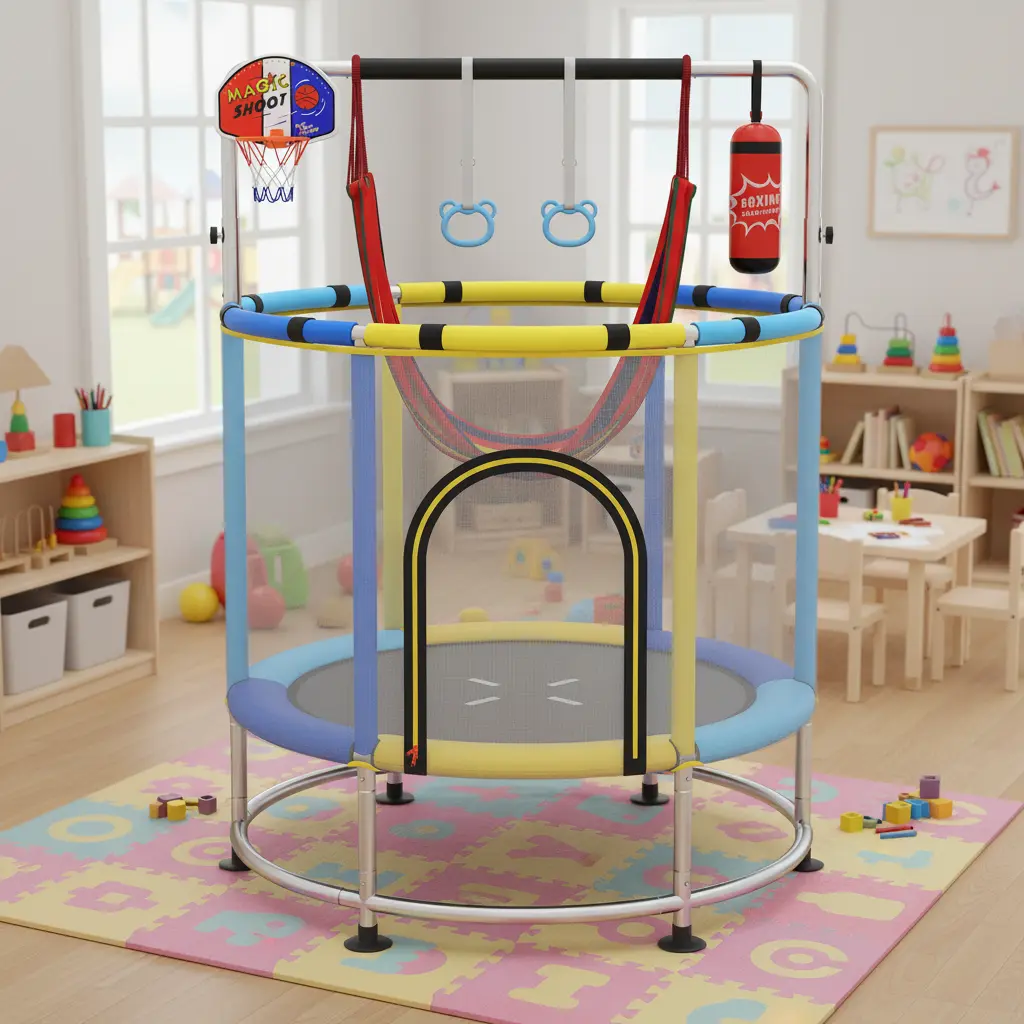 Costzon 55"/60" Trampoline for Toddlers, Kids Toys with No-Gap Jumping Mat, Safety Net, Zippered Door, Galvanized Steel Stable Leg Base, Easy-To-Assemble Indoor/Outdoor Toddler Toys Exercise Gift for Balance Improvement
