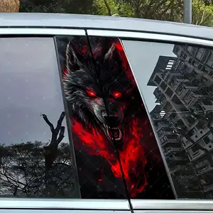 2pc Eye Wolf Car B Pillar Sticker, Vinyl Protection Decal, Easy Peel & Stick, Sunproof Waterproof Scratch Resistant, Car Decoration, Car Decals, Car Truck Decal