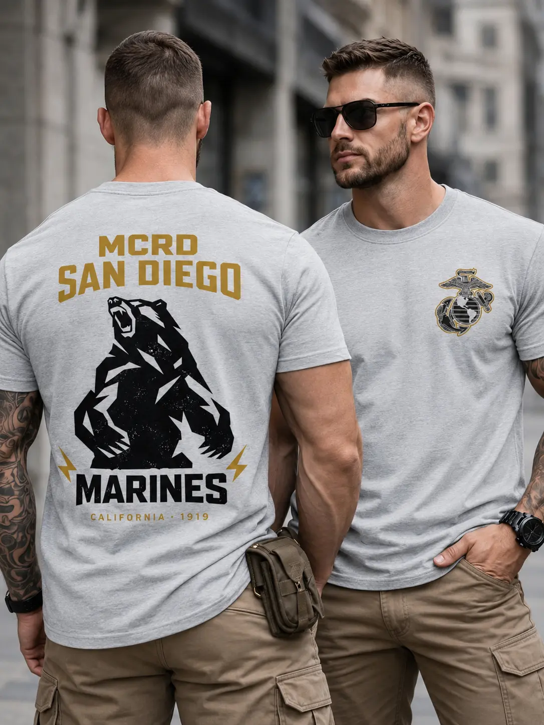 Menswear MCRD San Diego Marines T-Shirt & Hoodie, Casual Unisex Round Neck Apparel with California Bear Graphic, Soft Durable Fabric