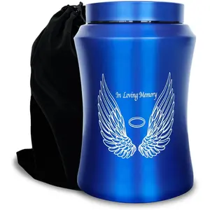 Up to 220 lbs Large Urns for Ashes Adult Male-Female, Angel Wings in Loving Memory Decorative Cremation Urn for Human Ashes with Velvet Bag(Blue)
