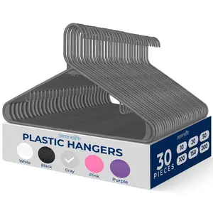 30-Piece Non-Slip Plastic Hangers – Gray | Ultra-Thin Hanger with 360° Swivel Hook - Space-Saving Closet Organizer - For Clothes, Shirts, Coats & More - Daily Use Household Accessory
