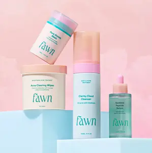 Fawn Glow Gang Set - Acne Clearing Wipes, Clarity Cloud Cleanser, Spotless Peptide Serum, Pore Shrink Mask - Vegan, Cruelty-Free, Oil & Redness Relief Acne