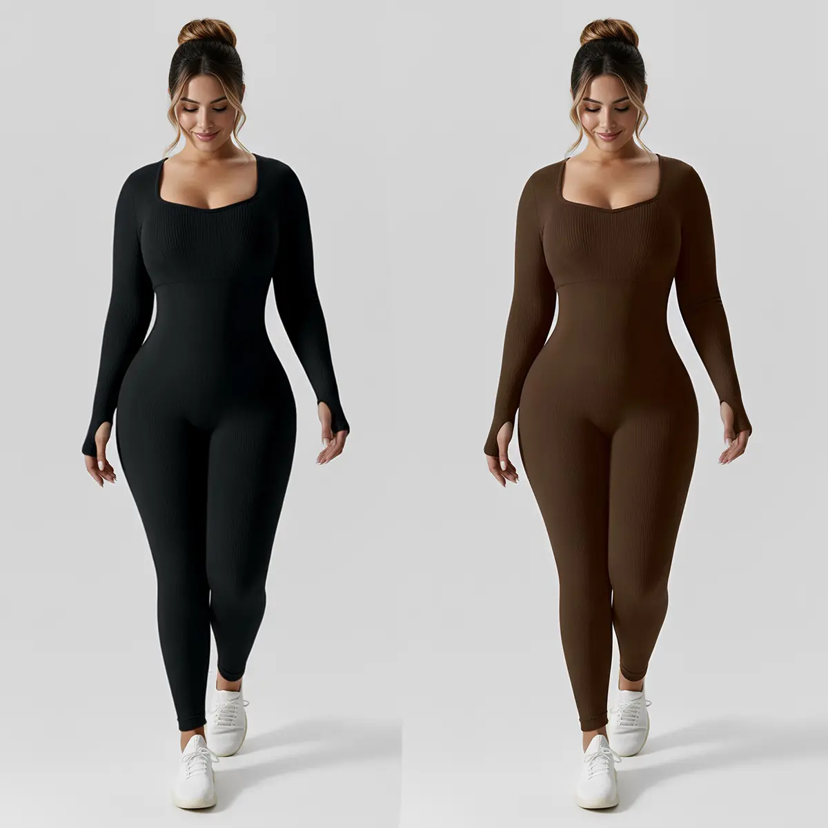 Women's High-Waisted Yoga Bodysuit Quick-Dry Long Sleeve Workout Top with Removable Pads High-Elasticity Slim Fit for Running Gym & Training Solid Black All-Season Fitness Apparel Tummy Control Jumpsuit Stylish Activewear