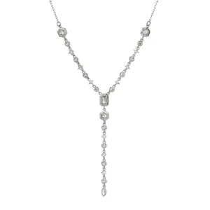 Maison Foufou Hayes Glittering Lariat Necklace II - Silver Chain Detailing Necklace, Dainty Y-Shaped Clavicle Design, Ideal for Layering & Everyday Wear, Great Gift for Girlfriend's Birthdays & Special Occasions, Chain Detailing Necklaces
