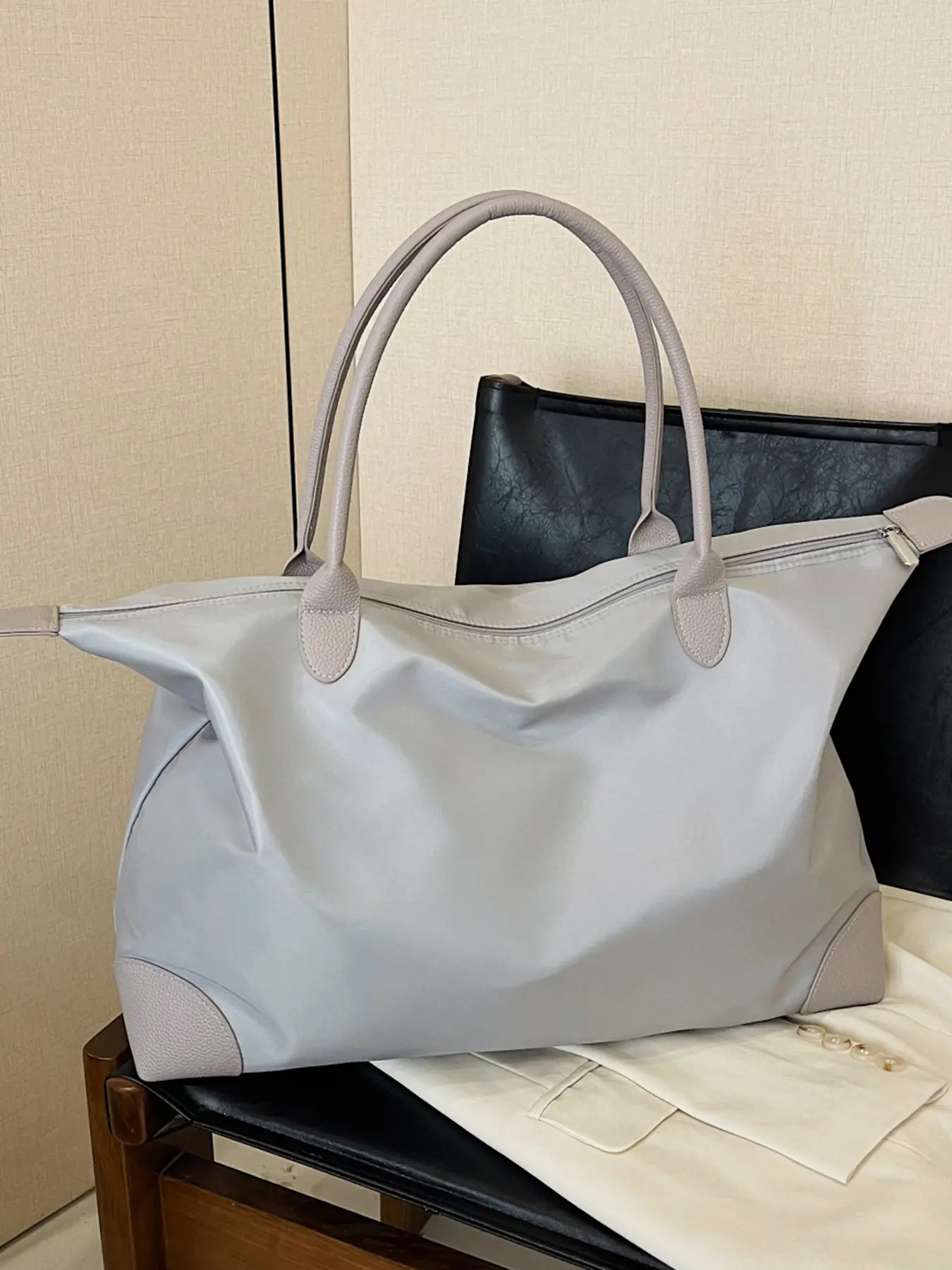 1pc Women's travel tote bag, solid color handbag, zipper closure, Daily use bag, suitable for college students, business trips, travel, fitness, Casual commuter bag, Everyday bag