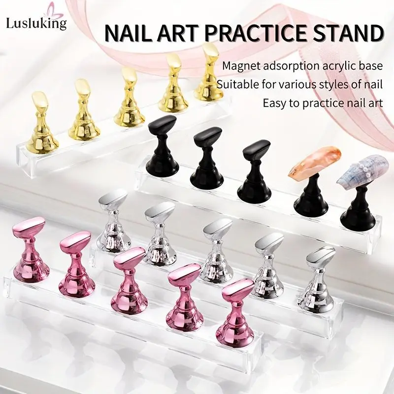 5pcs Acrylic Nail Practice Display Stand Nail Tips Holder, Magnetic Nail Art Practice Display Stands Holders For False Nail Tip Salon And Home DIY Manicure, Nail Art Accessories, Nail Art Supply