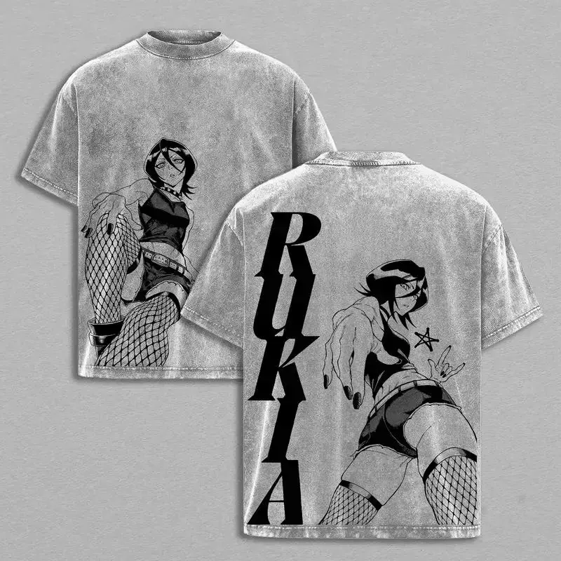 Men's Oversized Heavyweight T-Shirt in Vintage Washed 230GSM Cotton, Round Neck Soul Reaper Graphic Streetwear (Up to 5XL), Print