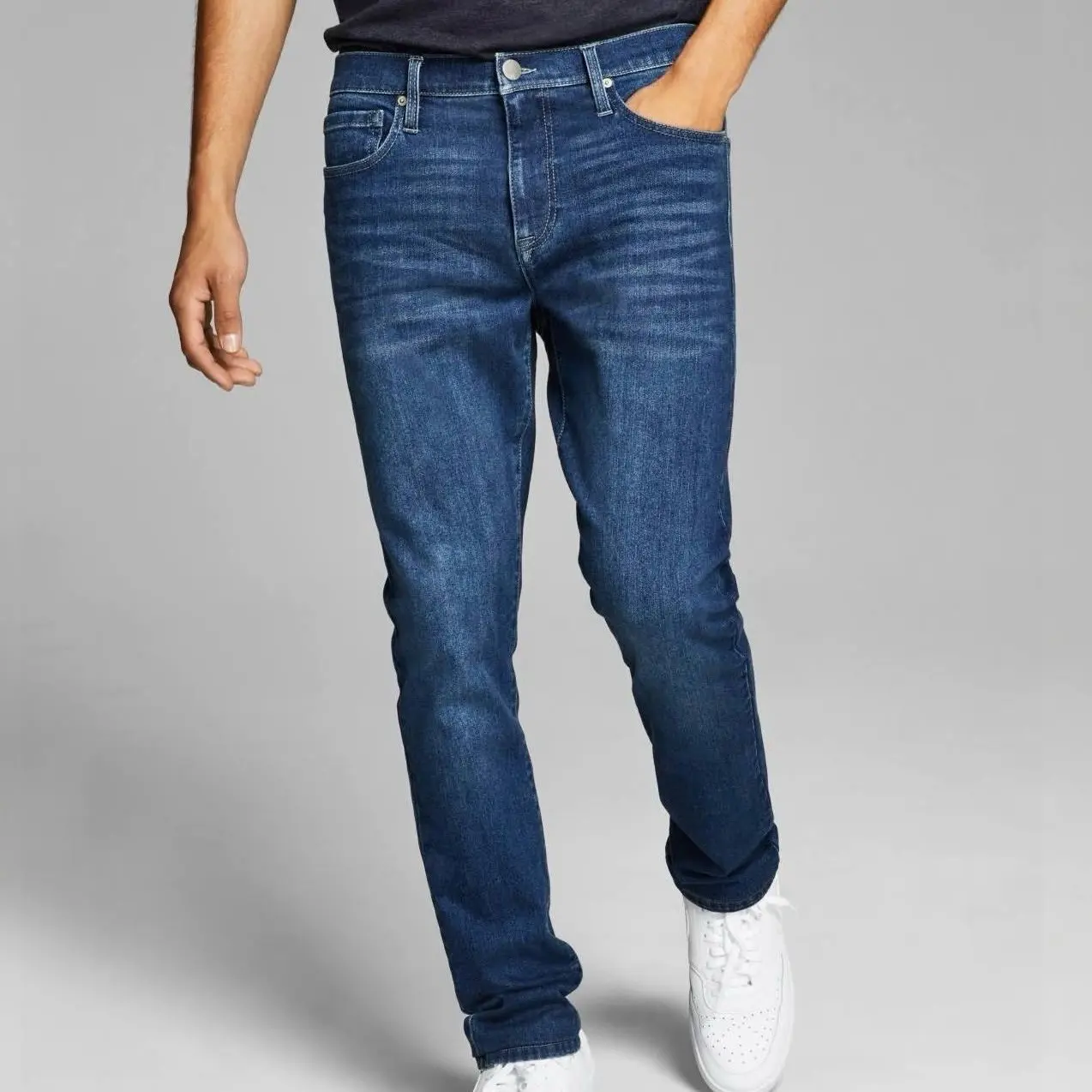 Denim Studio Men's Slim-Fit High-Stretch Denim Jeans - Middle-Weight Plain Full-Length Straight Ankle-Length Casual Streetwear Trousers, Denim Men's Jeans