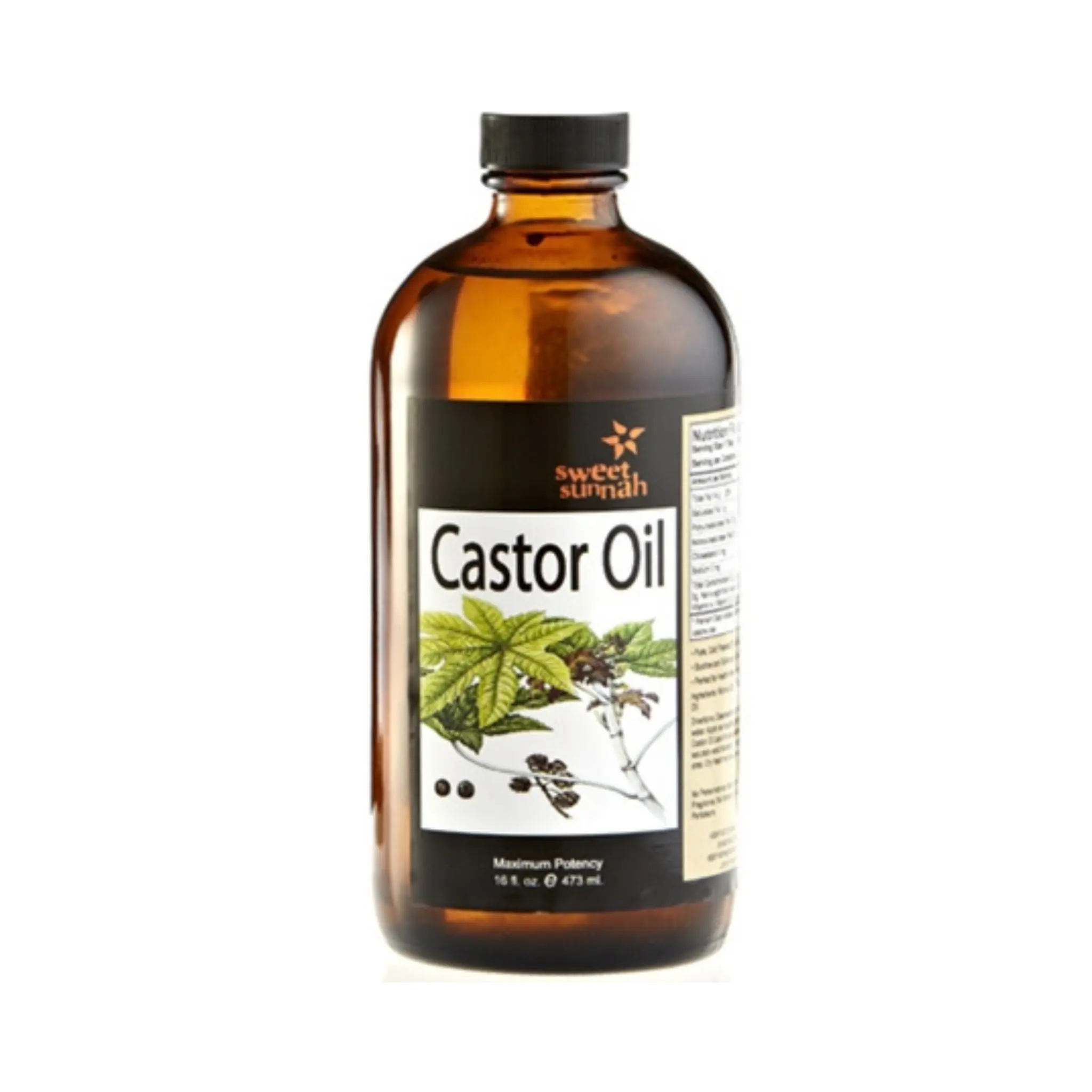 100% Pure Cold-Pressed Hexane-Free Castor Oil, Gentle Soothing Moisturizing Body Care Oil for Hair Growth & Dryness Relief, 16 oz Glass Bottle