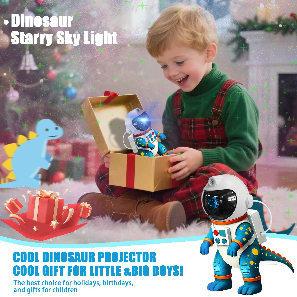 Dinosaur Night Light Projector – Remote Dimmable Timer Star, Christmas Birthday Gifts, Room Decor, Dinosaur Lamp, Adjustable Brightness Light