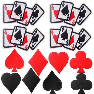 12pcs Playing Cards Logo Iron on Patches Red Black Heart Ace Poker Embroidered Sew on Applique Halloween Costume Accessories for DIY Clothing Jeans Jackets Backpacks Hats Decor