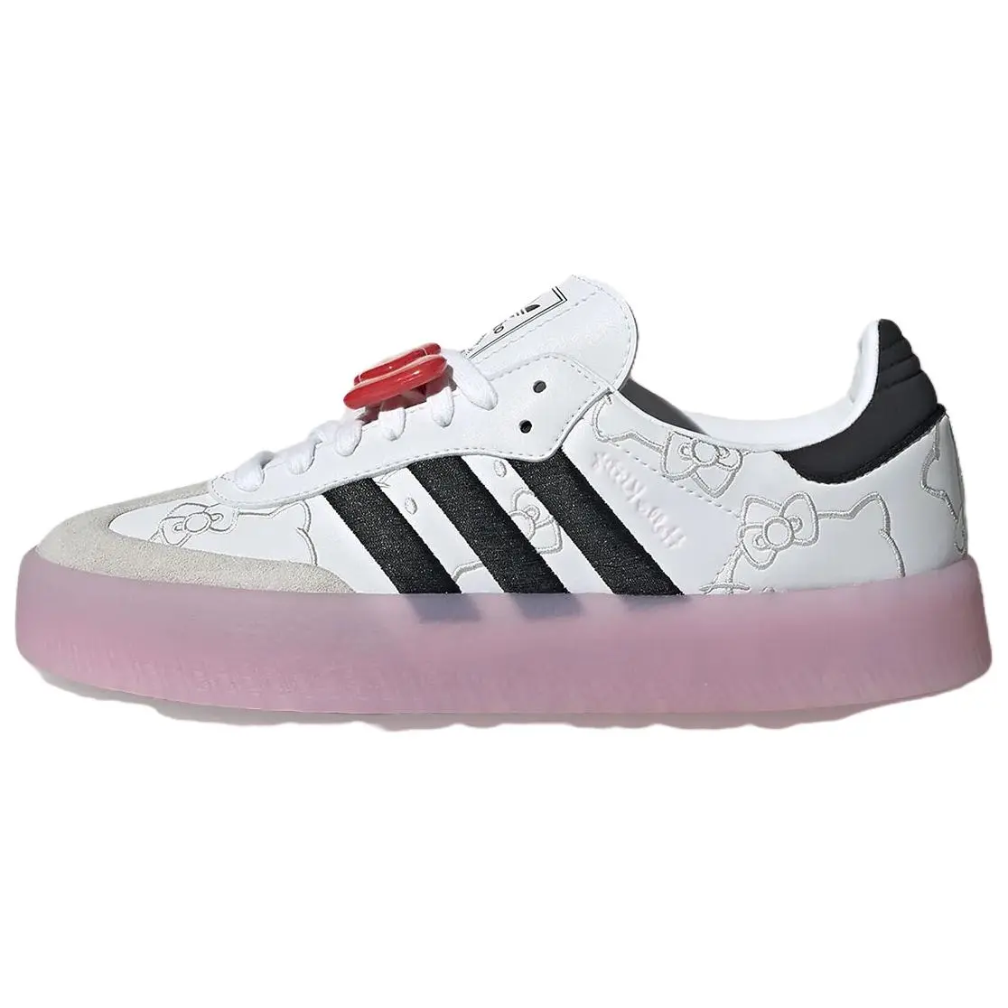 Women's Adidas x Hello Kitty Sambae Lace-Up Casual Trainers - White, Black, Pink Shoe, Laces Casual Trainers Footwear
